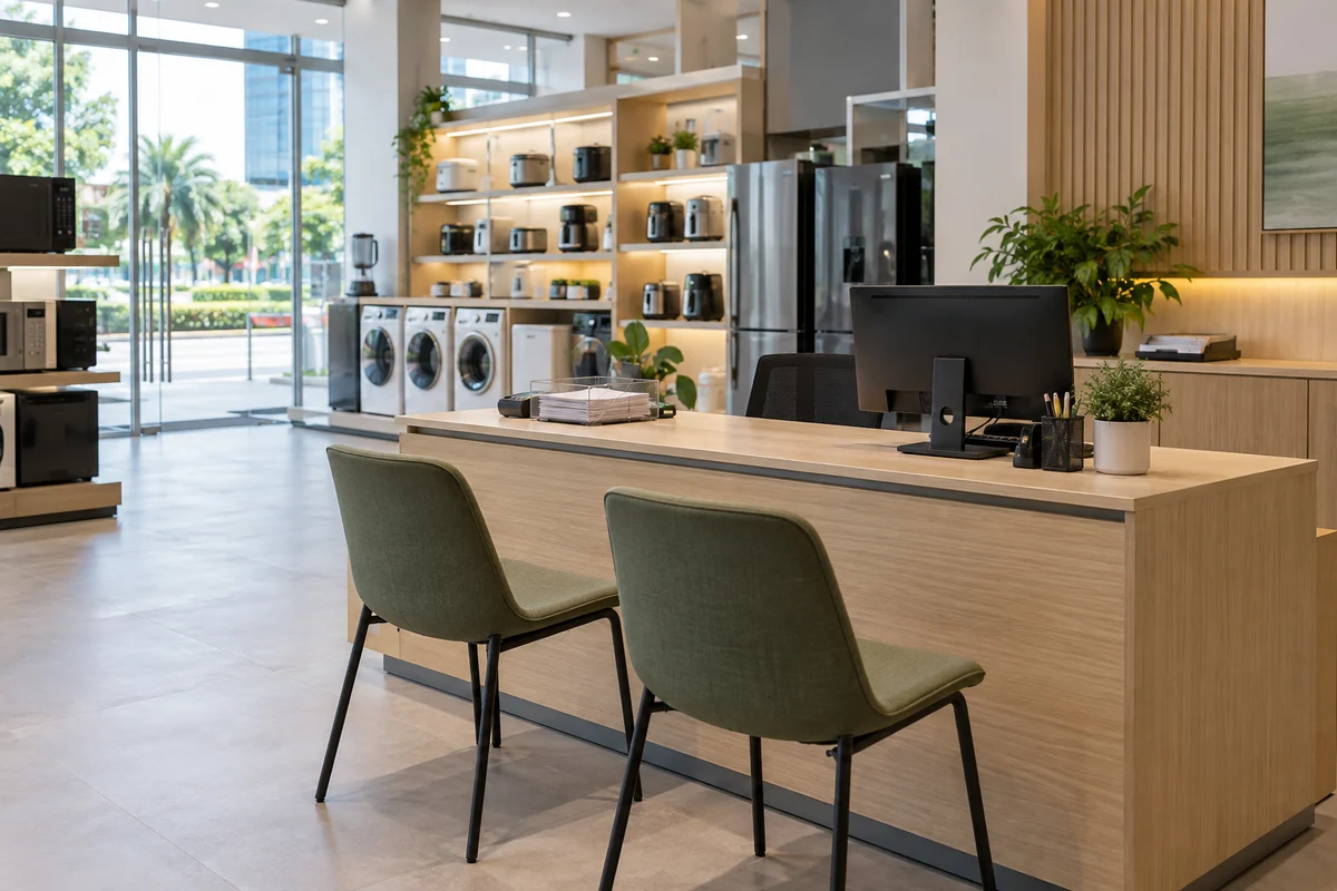 Aftersales service desk in an Indonesian appliance store